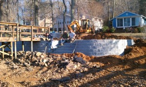 At work on a new dock and retaining seawall